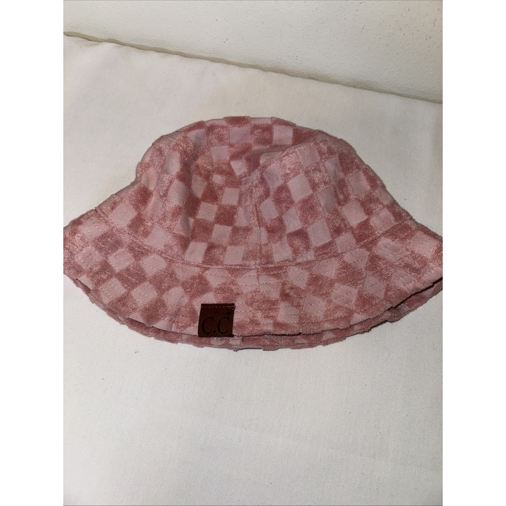 C.C Rose colored adjustable kids bucket hat terry cloth‎ checkered diamond Cap